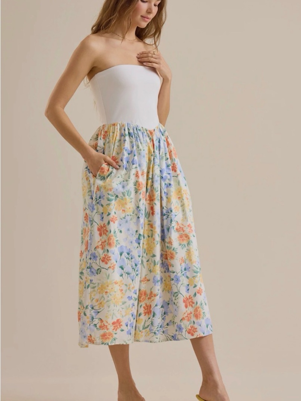 Altar'd State Cream Bodice with Pastel Floral Skirt - Picture 3 of 6